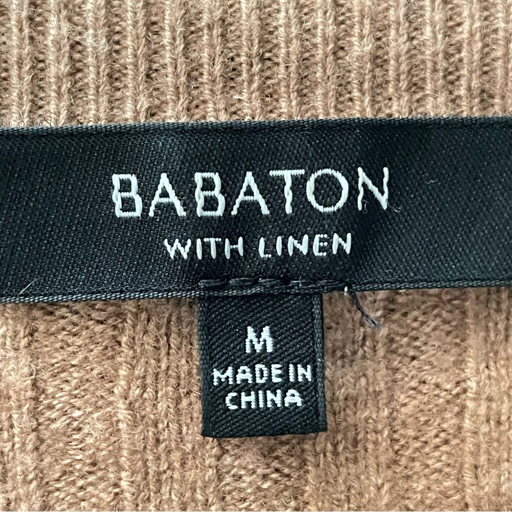 ARITZIA BABATON Tan Ribbed Long Sleeve Wool and Linen Mix Cropped Sweater - Picture 4 of 7